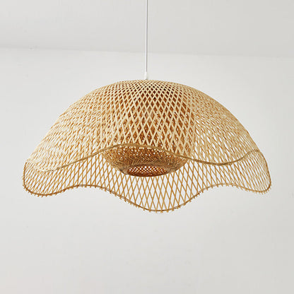 Traditional Chinese Dome Bamboo 1-Light Pendant Light For Living Room