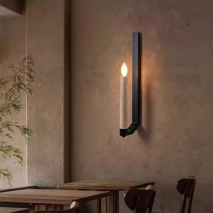Contemporary Retro Candle Yellow Travertine Iron 1-Light Wall Sconce Lamp For Living Room