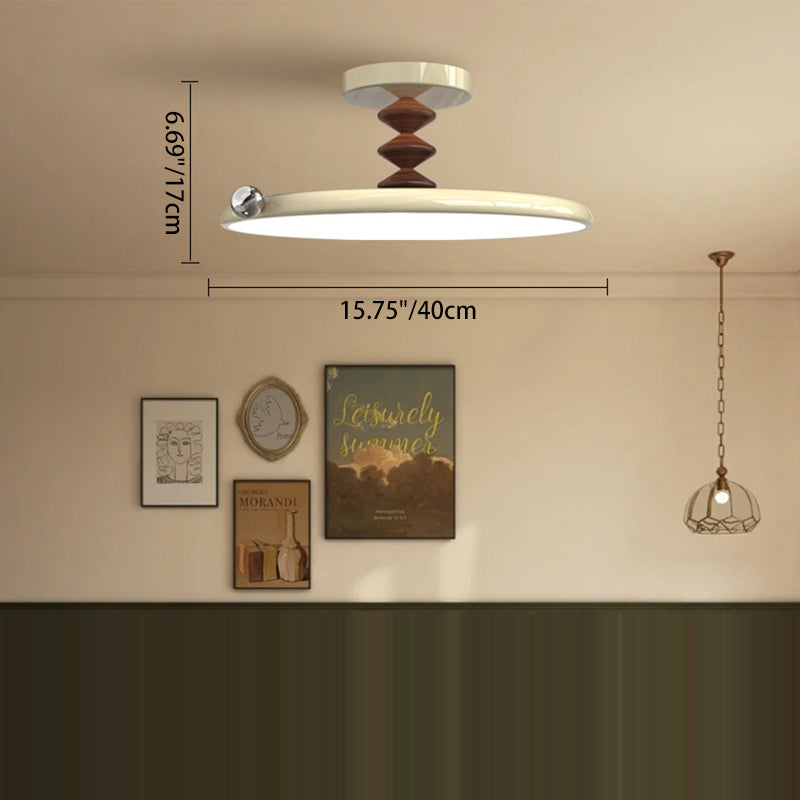 Contemporary Retro Round Iron PVC LED Semi-Flush Mount Ceiling Light For Bedroom