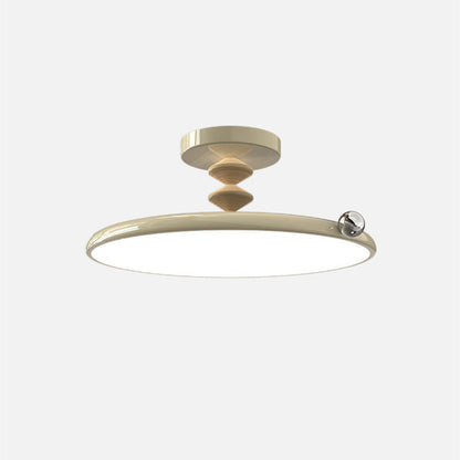 Contemporary Retro Round Iron PVC LED Semi-Flush Mount Ceiling Light For Bedroom