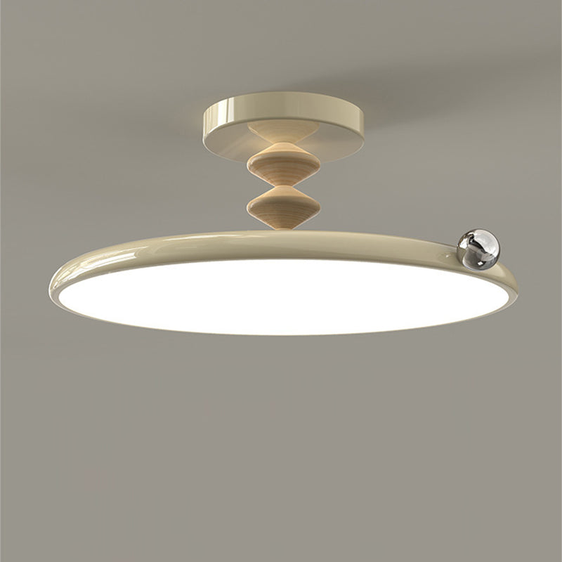 Contemporary Retro Round Iron PVC LED Semi-Flush Mount Ceiling Light For Bedroom