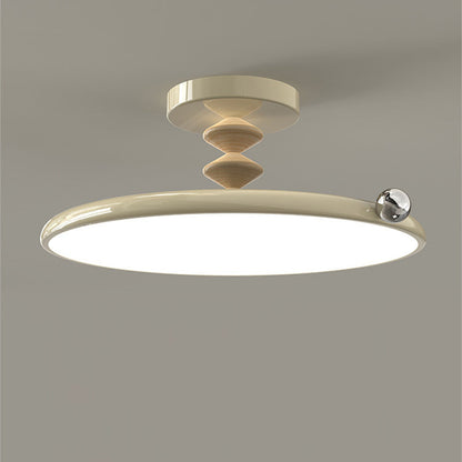 Contemporary Retro Round Iron PVC LED Semi-Flush Mount Ceiling Light For Bedroom