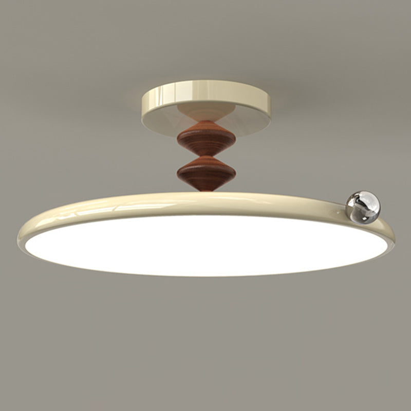 Contemporary Retro Round Iron PVC LED Semi-Flush Mount Ceiling Light For Bedroom