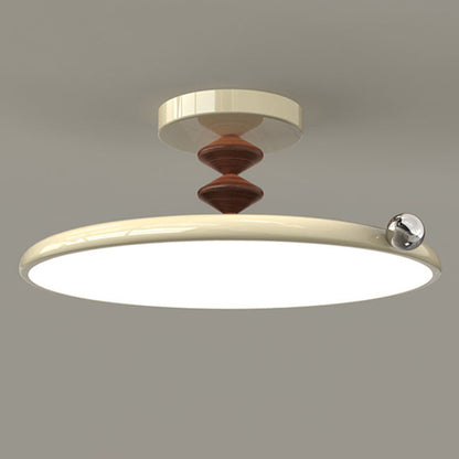 Contemporary Retro Round Iron PVC LED Semi-Flush Mount Ceiling Light For Bedroom
