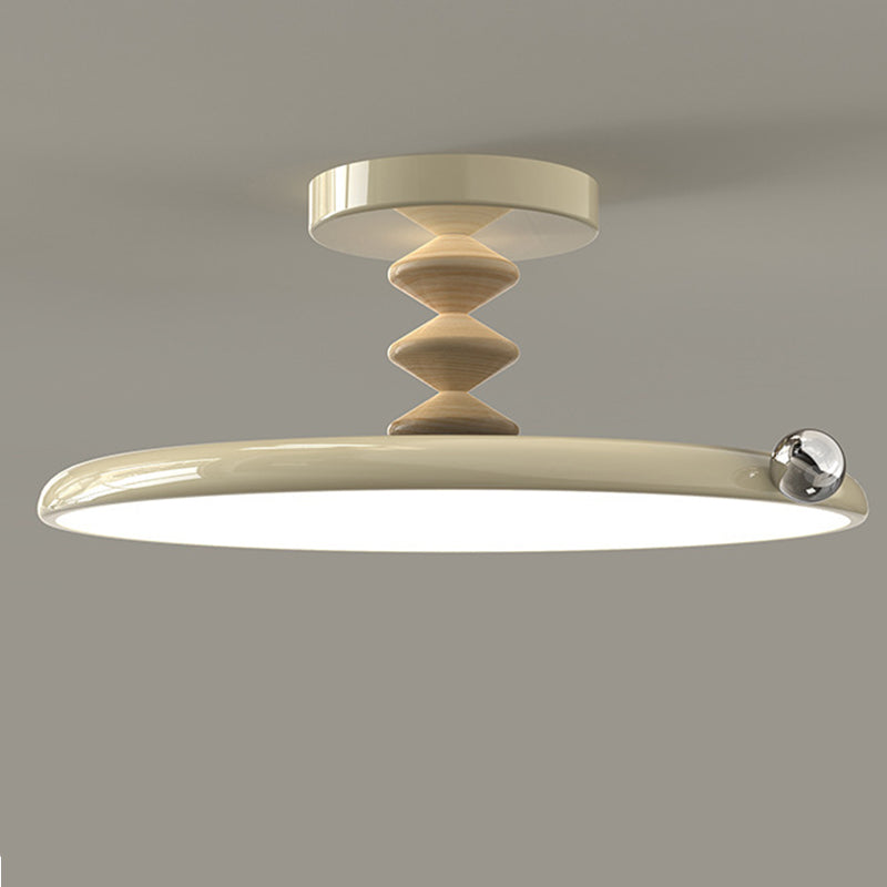 Contemporary Retro Round Iron PVC LED Semi-Flush Mount Ceiling Light For Bedroom