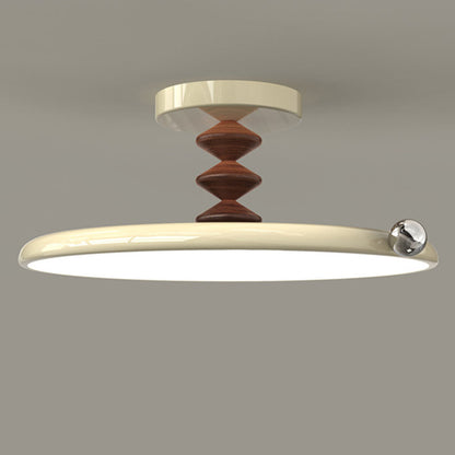 Contemporary Retro Round Iron PVC LED Semi-Flush Mount Ceiling Light For Bedroom