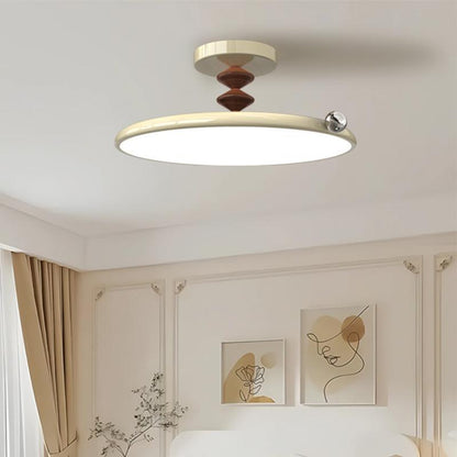 Contemporary Retro Round Iron PVC LED Semi-Flush Mount Ceiling Light For Bedroom