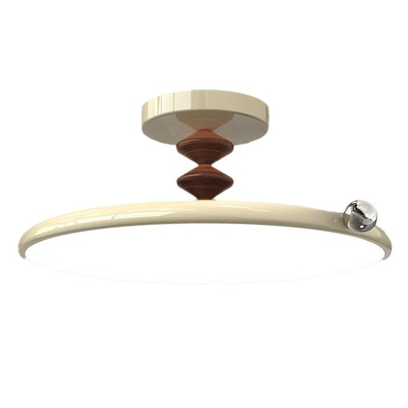 Contemporary Retro Round Iron PVC LED Semi-Flush Mount Ceiling Light For Bedroom
