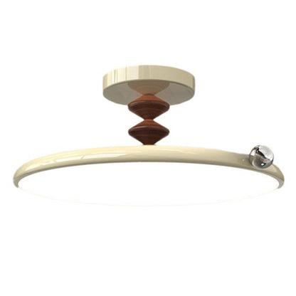 Contemporary Retro Round Iron PVC LED Semi-Flush Mount Ceiling Light For Bedroom