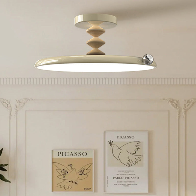 Contemporary Retro Round Iron PVC LED Semi-Flush Mount Ceiling Light For Bedroom