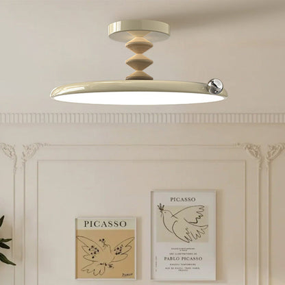 Contemporary Retro Round Iron PVC LED Semi-Flush Mount Ceiling Light For Bedroom