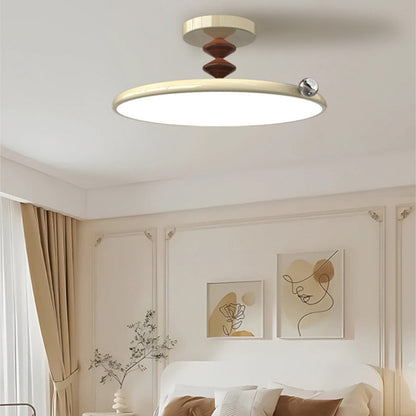 Contemporary Retro Round Iron PVC LED Semi-Flush Mount Ceiling Light For Bedroom
