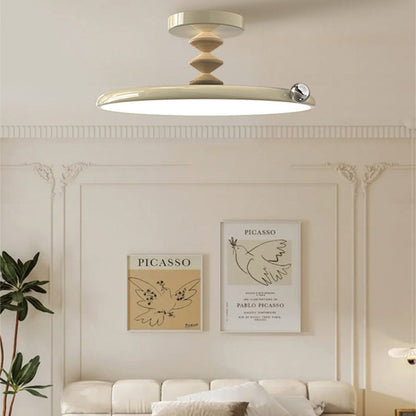 Contemporary Retro Round Iron PVC LED Semi-Flush Mount Ceiling Light For Bedroom