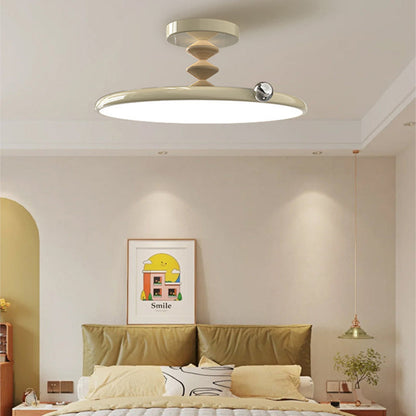 Contemporary Retro Round Iron PVC LED Semi-Flush Mount Ceiling Light For Bedroom