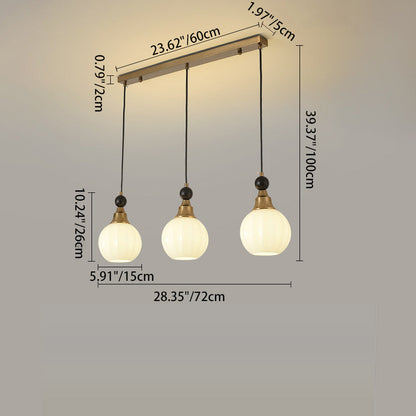 Contemporary Retro Globe Solid Wood Iron Glass 3-Light Chandelier Island Light For Living Room