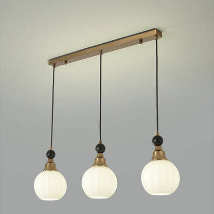 Contemporary Retro Globe Solid Wood Iron Glass 3-Light Chandelier Island Light For Living Room