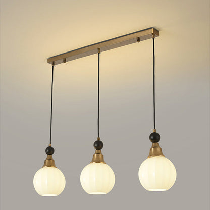 Contemporary Retro Globe Solid Wood Iron Glass 3-Light Chandelier Island Light For Living Room
