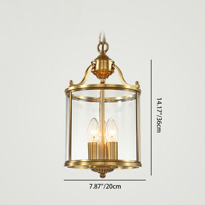 Traditional Rustic Birdcage Cylinder Copper Glass 3-Light Chandelier For Living Room