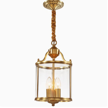 Traditional Rustic Birdcage Cylinder Copper Glass 3-Light Chandelier For Living Room