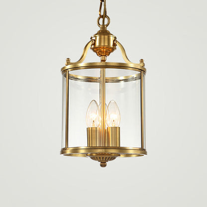Traditional Rustic Birdcage Cylinder Copper Glass 3-Light Chandelier For Living Room