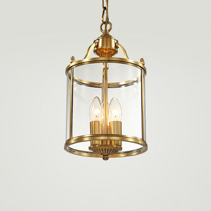 Traditional Rustic Birdcage Cylinder Copper Glass 3-Light Chandelier For Living Room