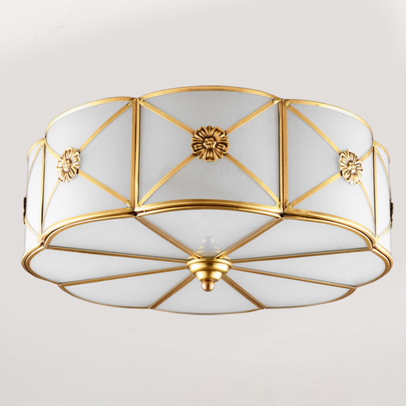 Traditional European Cylinder Copper Glass 3/4/6 Light Flush Mount Ceiling Light For Bedroom