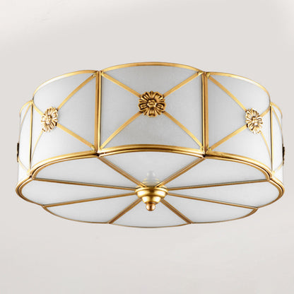Traditional European Cylinder Copper Glass 3/4/6 Light Flush Mount Ceiling Light For Bedroom
