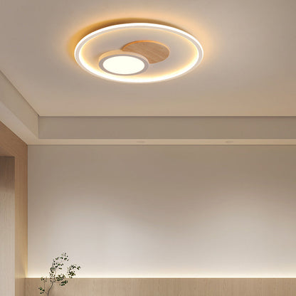 Contemporary Nordic Round Acrylic Aluminum Wood LED Flush Mount Ceiling Light For Bedroom