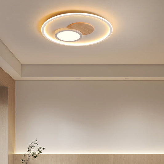 Contemporary Nordic Round Acrylic Aluminum Wood LED Flush Mount Ceiling Light For Bedroom