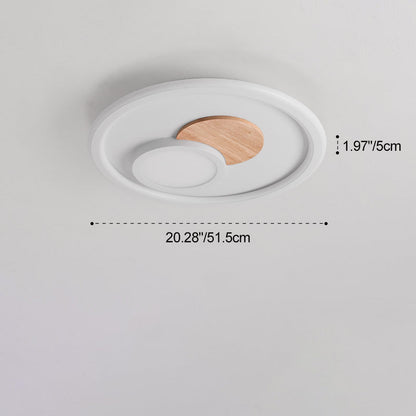 Contemporary Nordic Round Acrylic Aluminum Wood LED Flush Mount Ceiling Light For Bedroom