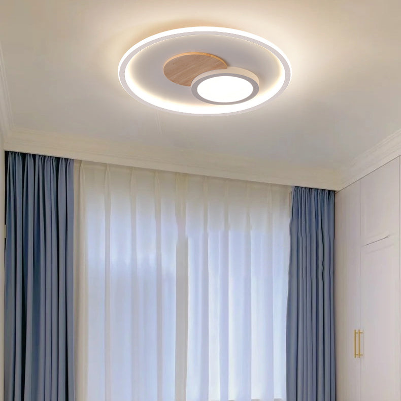 Contemporary Nordic Round Acrylic Aluminum Wood LED Flush Mount Ceiling Light For Bedroom