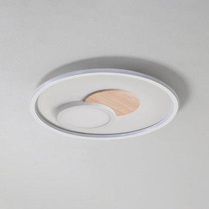 Contemporary Nordic Round Acrylic Aluminum Wood LED Flush Mount Ceiling Light For Bedroom