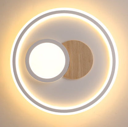 Contemporary Nordic Round Acrylic Aluminum Wood LED Flush Mount Ceiling Light For Bedroom