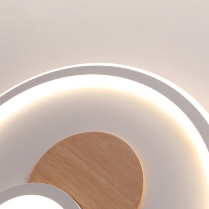 Contemporary Nordic Round Acrylic Aluminum Wood LED Flush Mount Ceiling Light For Bedroom