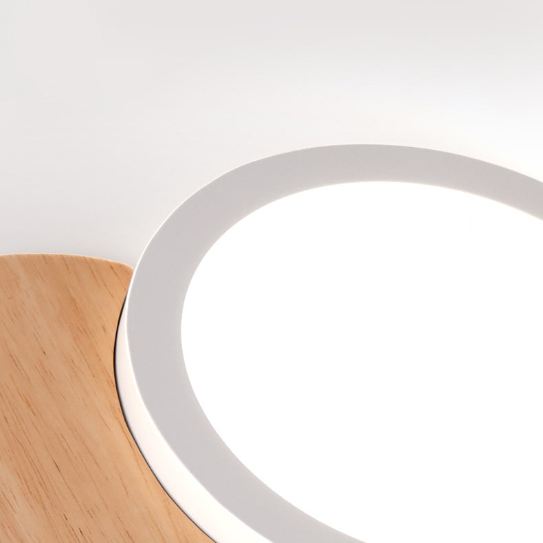 Contemporary Nordic Round Acrylic Aluminum Wood LED Flush Mount Ceiling Light For Bedroom