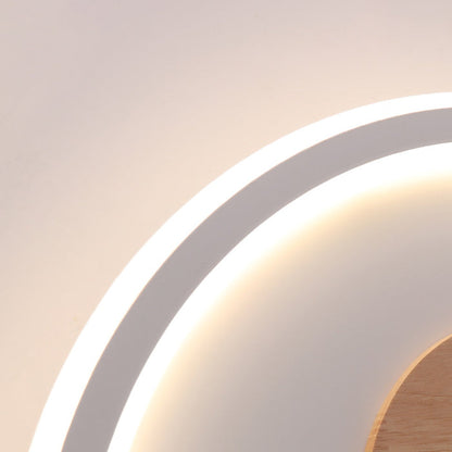 Contemporary Nordic Round Acrylic Aluminum Wood LED Flush Mount Ceiling Light For Bedroom