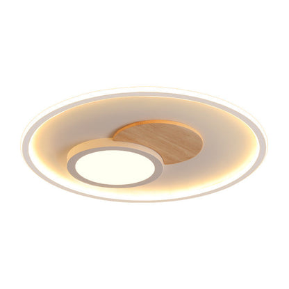 Contemporary Nordic Round Acrylic Aluminum Wood LED Flush Mount Ceiling Light For Bedroom