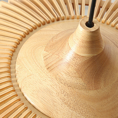 Traditional Japanese Round Wood 1-Light Pendant Light For Living Room