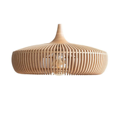 Traditional Japanese Round Wood 1-Light Pendant Light For Living Room