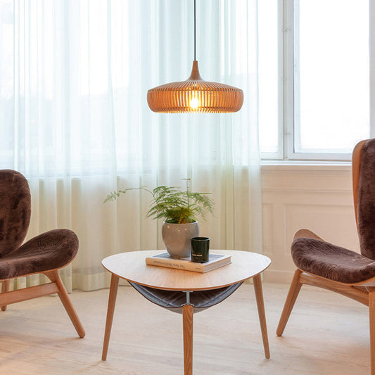 Traditional Japanese Round Wood 1-Light Pendant Light For Living Room