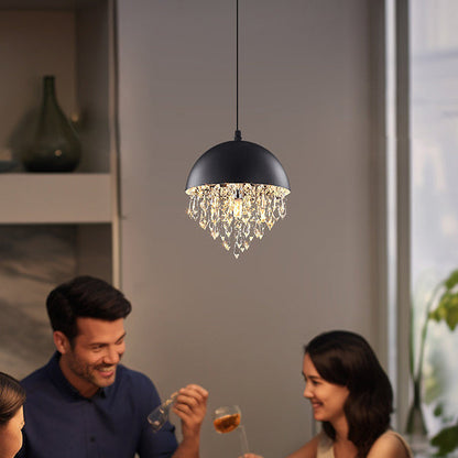 Contemporary Scandinavian Dome Aluminum Stainless Steel Crystal 3-Light Pendant Light For Bedroom