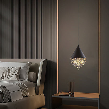 Contemporary Scandinavian Dome Aluminum Stainless Steel Crystal 3-Light Pendant Light For Bedroom