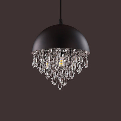 Contemporary Scandinavian Dome Aluminum Stainless Steel Crystal 3-Light Pendant Light For Bedroom