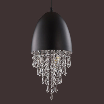 Contemporary Scandinavian Dome Aluminum Stainless Steel Crystal 3-Light Pendant Light For Bedroom