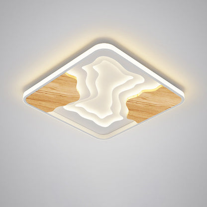 Contemporary Scandinavian Round Rubberwood Acrylic LED Flush Mount Ceiling Light For Bedroom