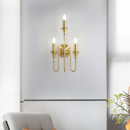 Modern Luxury Candle Copper 1/2/3 Light Wall Sconce Lamp For Bedroom