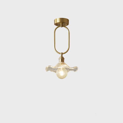 Modern Minimalist Flower Iron Glass 1-Light Semi-Flush Mount Ceiling Light For Hallway
