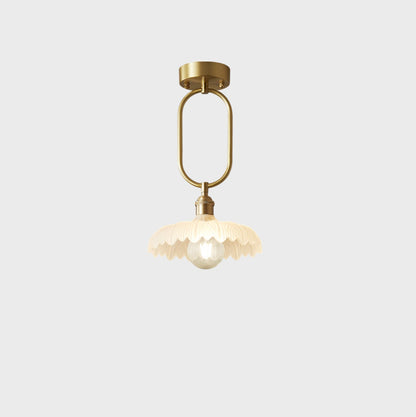Modern Minimalist Flower Iron Glass 1-Light Semi-Flush Mount Ceiling Light For Hallway