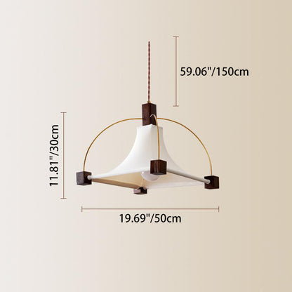 Modern Mid-Century Pyramid Ash Wood Alloy Fabric 1-Light Pendant Light For Bedroom
