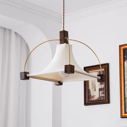 Modern Mid-Century Pyramid Ash Wood Alloy Fabric 1-Light Pendant Light For Bedroom